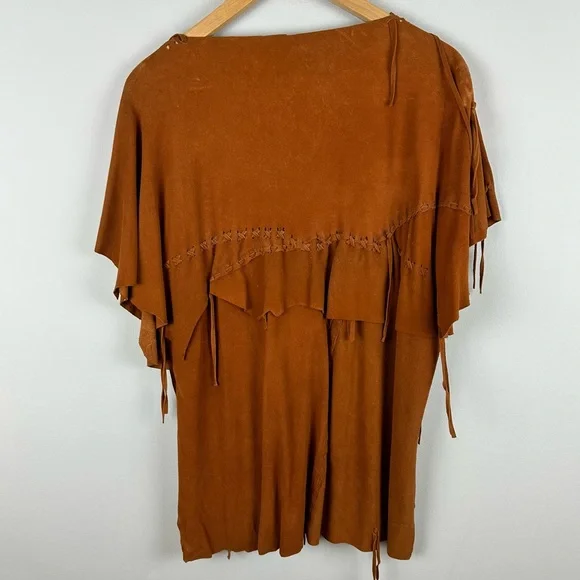Vintage Rust Suede Fringe Poncho Top with Beaded Detail - Picture 3 of 5